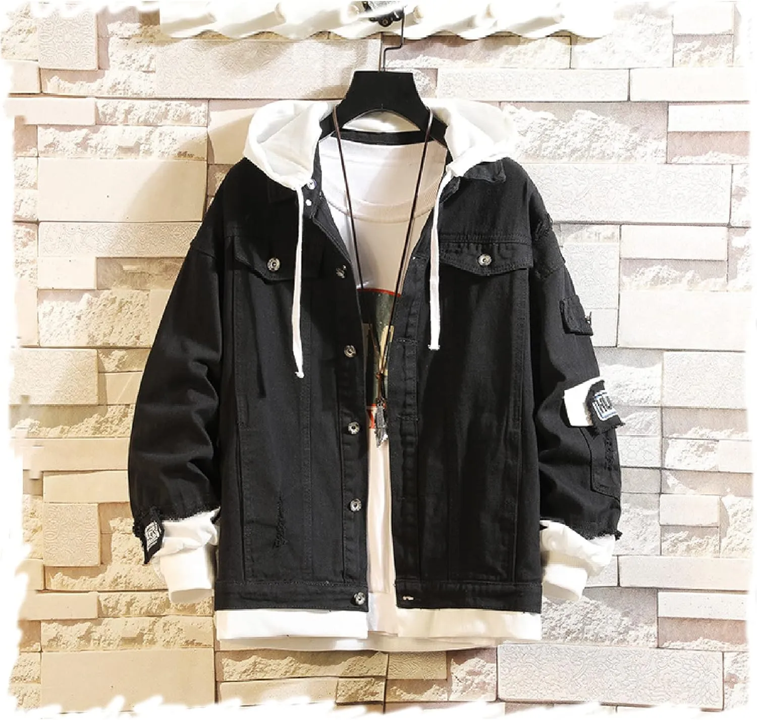 Lpstop Skull Rose Denim Hoodie Skull Print Jacket Rose Flower Hoodie Denim Jacket for Women Men