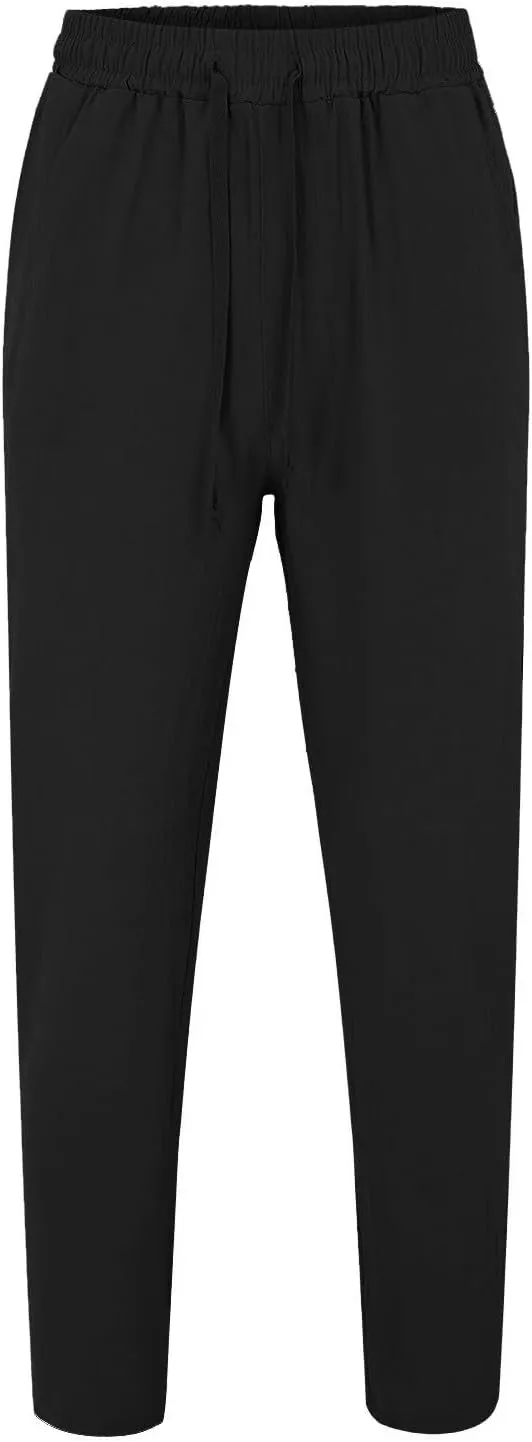 Mens Cotton Linen Sweatpants Elastic Waist Drawstring Straight Leg Casual Pants Summer Loose Lightweight Beach Slacks