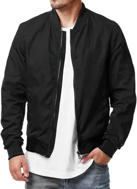 Men's Jackets Windproof Bomber Jacket Full Zip Winter Warm Padded Coats Light Weight Bomber Jacket with Pockets