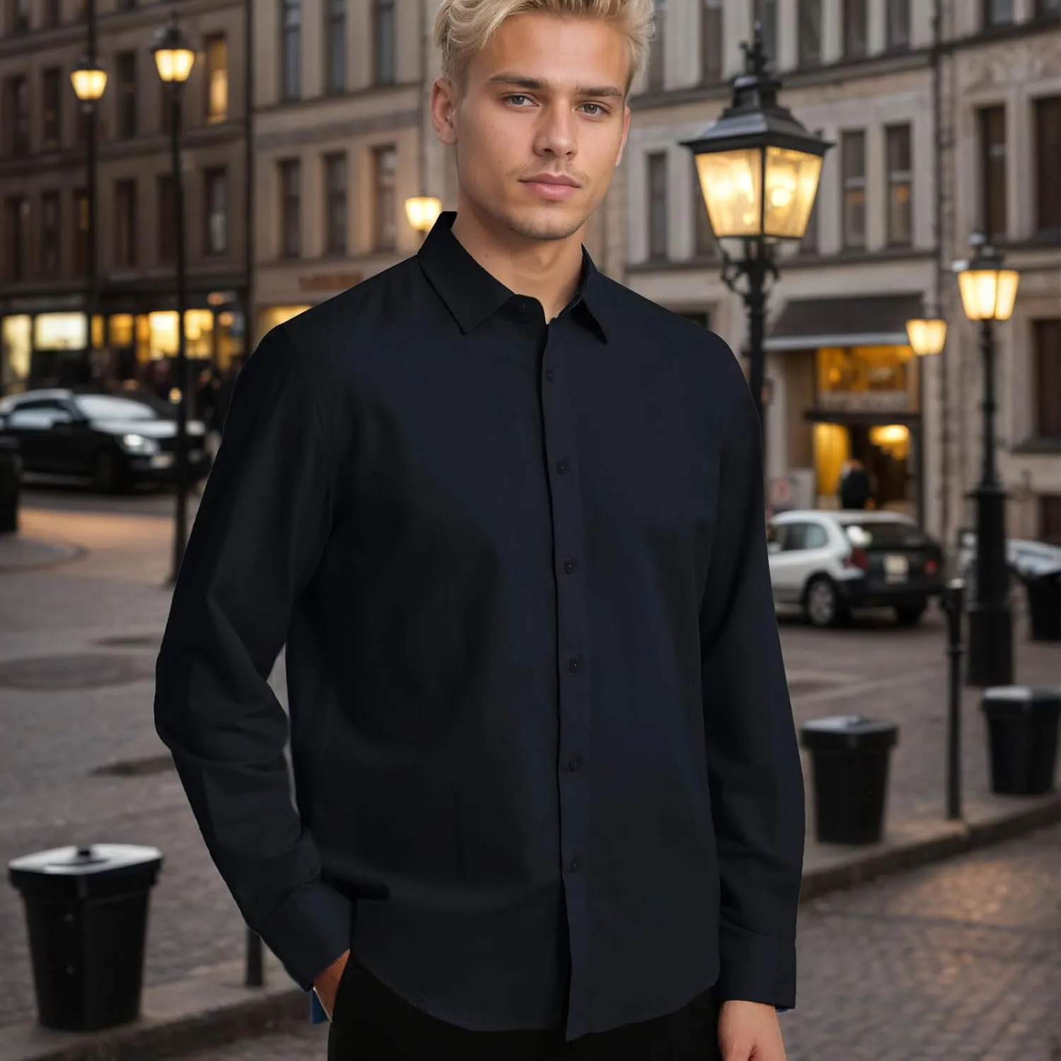 Men's Long Sleeve Button Down Cotton Linen Shirt Casual Lightweight Beach Shirt