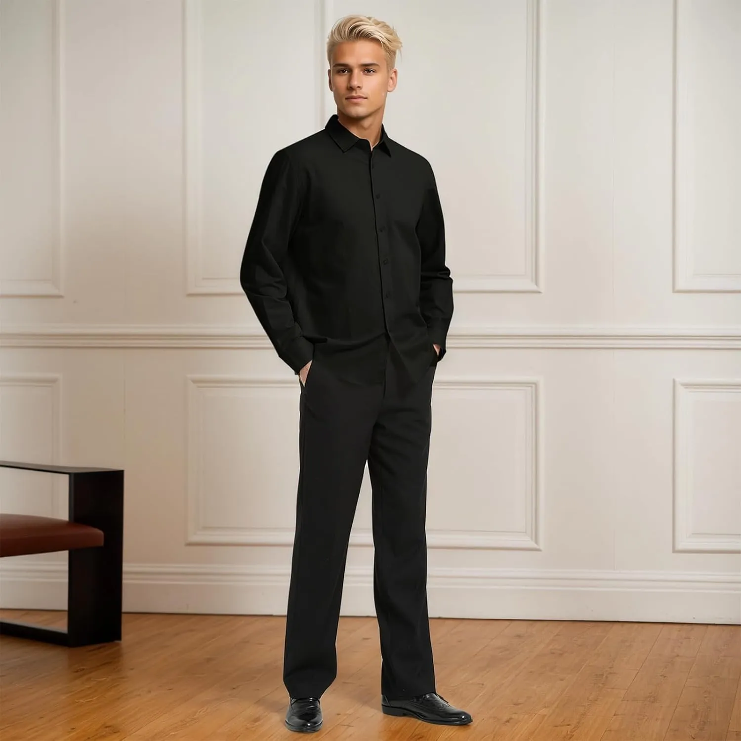 Men's Long Sleeve Button Down Cotton Linen Shirt Casual Lightweight Beach Shirt