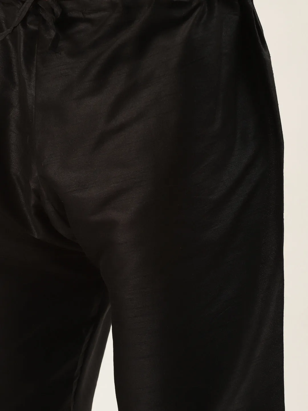 Men's Silk Blend Black Kurta Pyjama & Peach Nehrujacket Combo - Sojanya