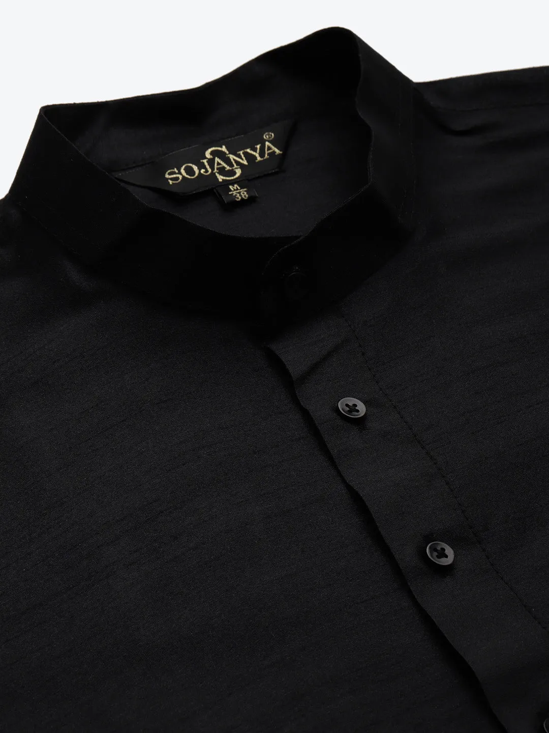 Men's Silk Blend Black Kurta Pyjama & Peach Nehrujacket Combo - Sojanya