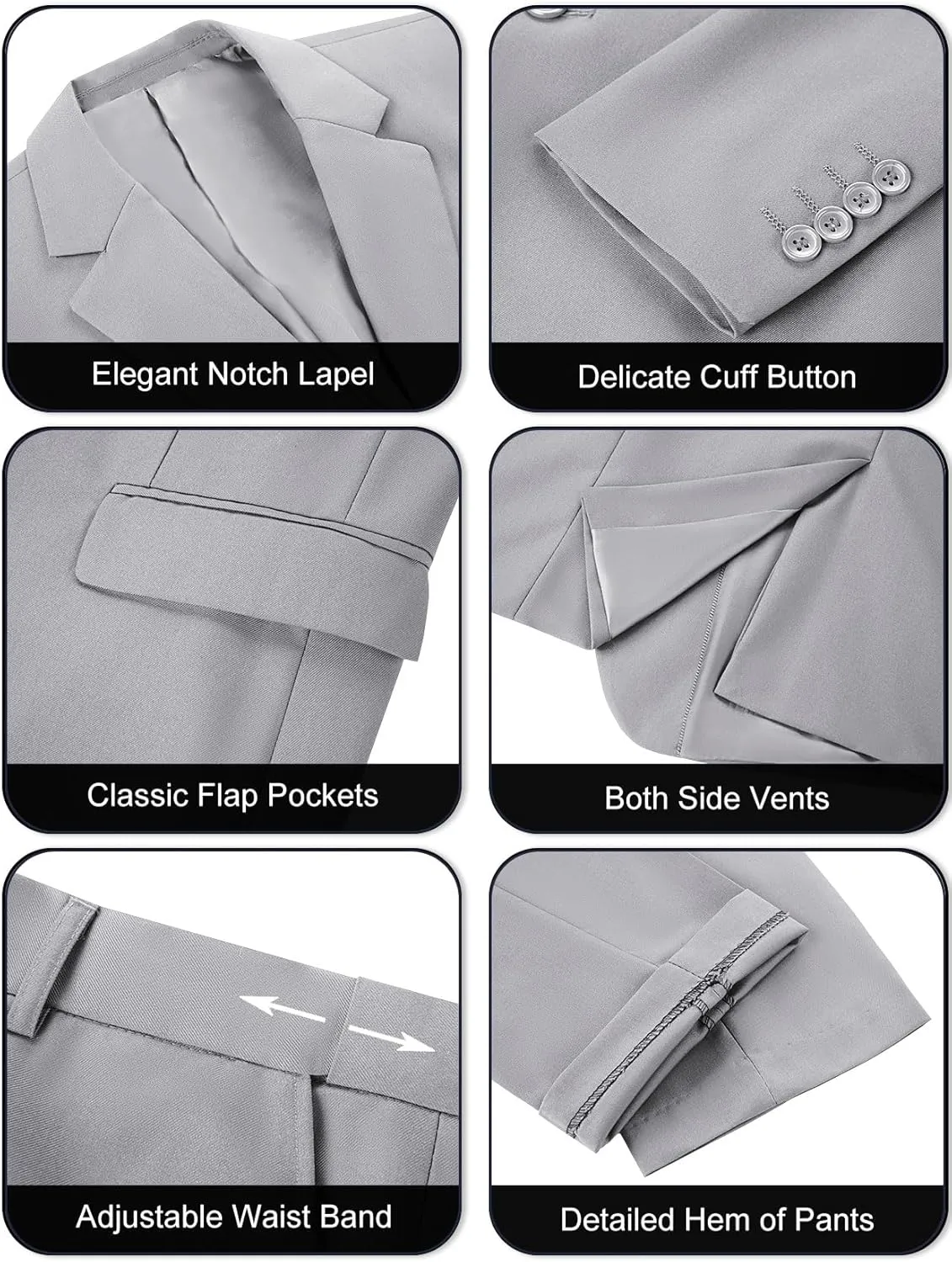 Men's Slim Fit 2 Piece Suit, Two Button Solid Suit Jacket Pants Set, Wedding Prom Suit