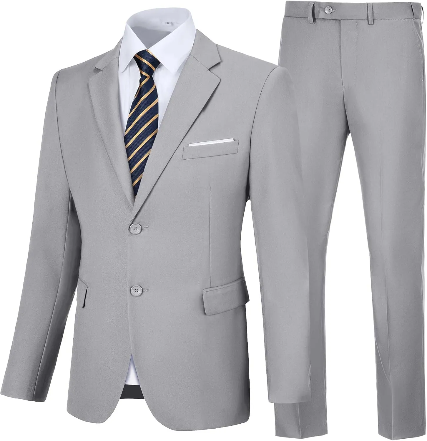 Men's Slim Fit 2 Piece Suit, Two Button Solid Suit Jacket Pants Set, Wedding Prom Suit