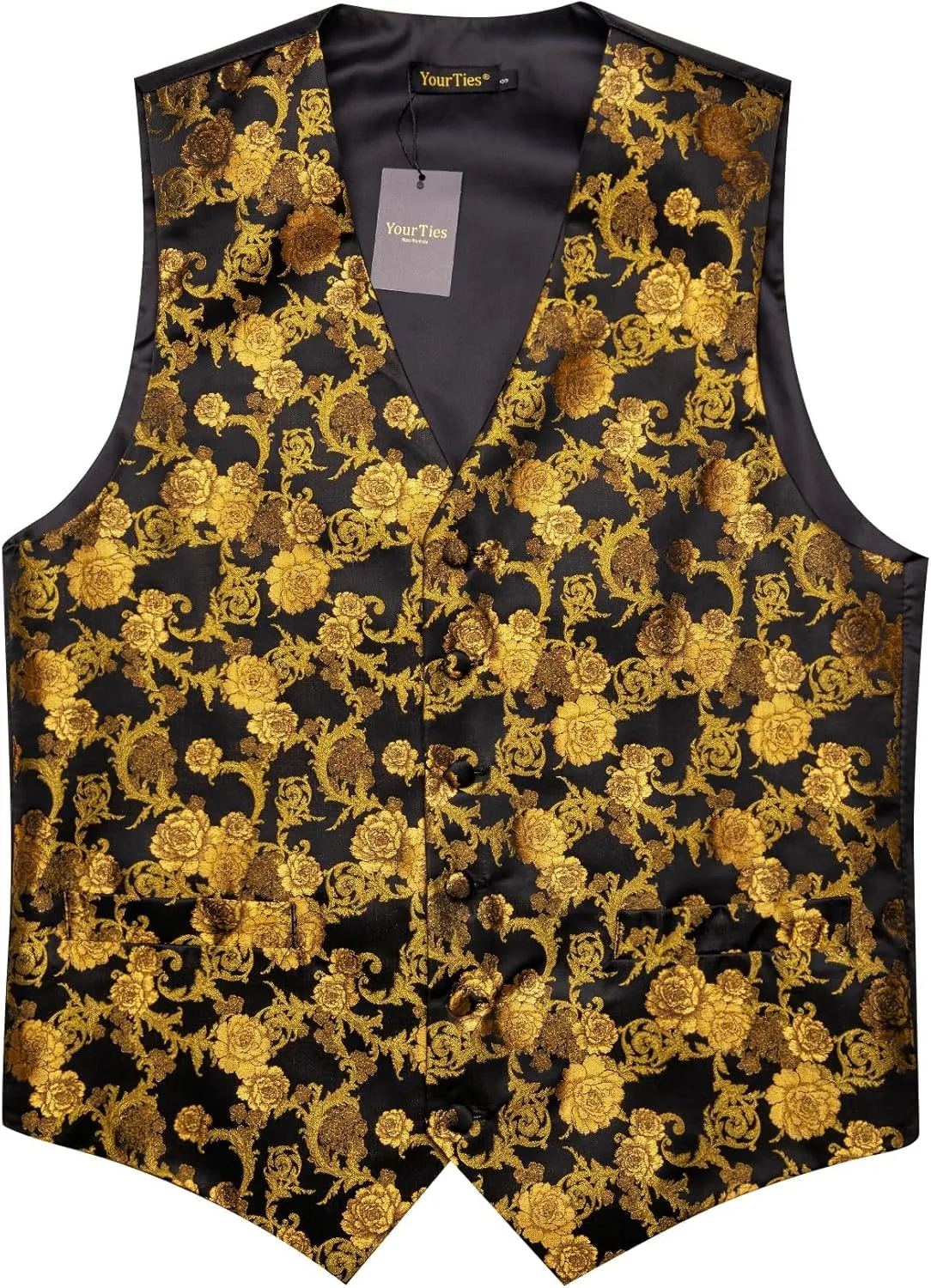 Mens Suit Vest 4PC Silk Paisley Vest with Necktie Pocket Square Cufflinks Formal Woven Waistcoat for Suit Tuxedo