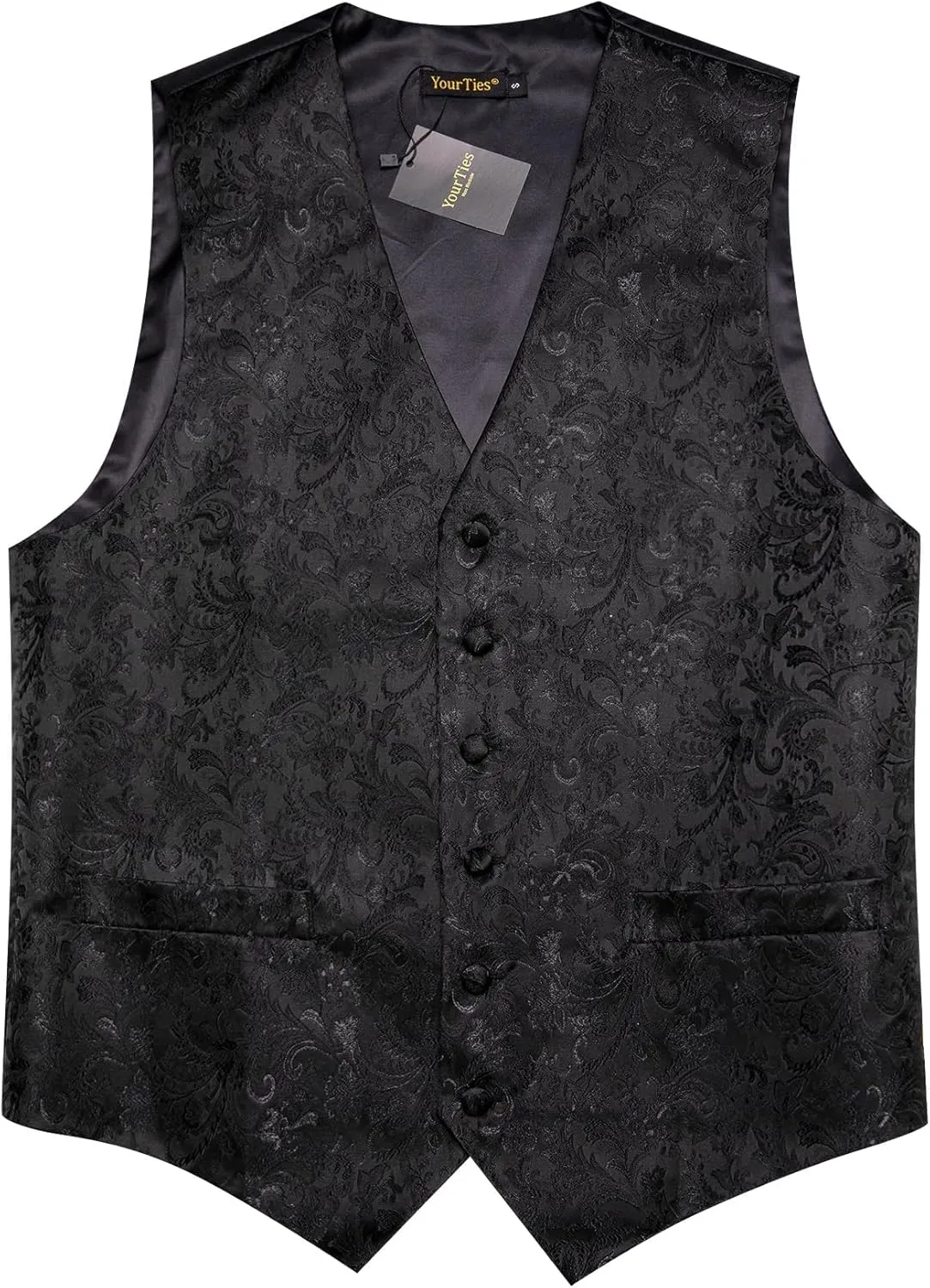 Mens Suit Vest 4PC Silk Paisley Vest with Necktie Pocket Square Cufflinks Formal Woven Waistcoat for Suit Tuxedo