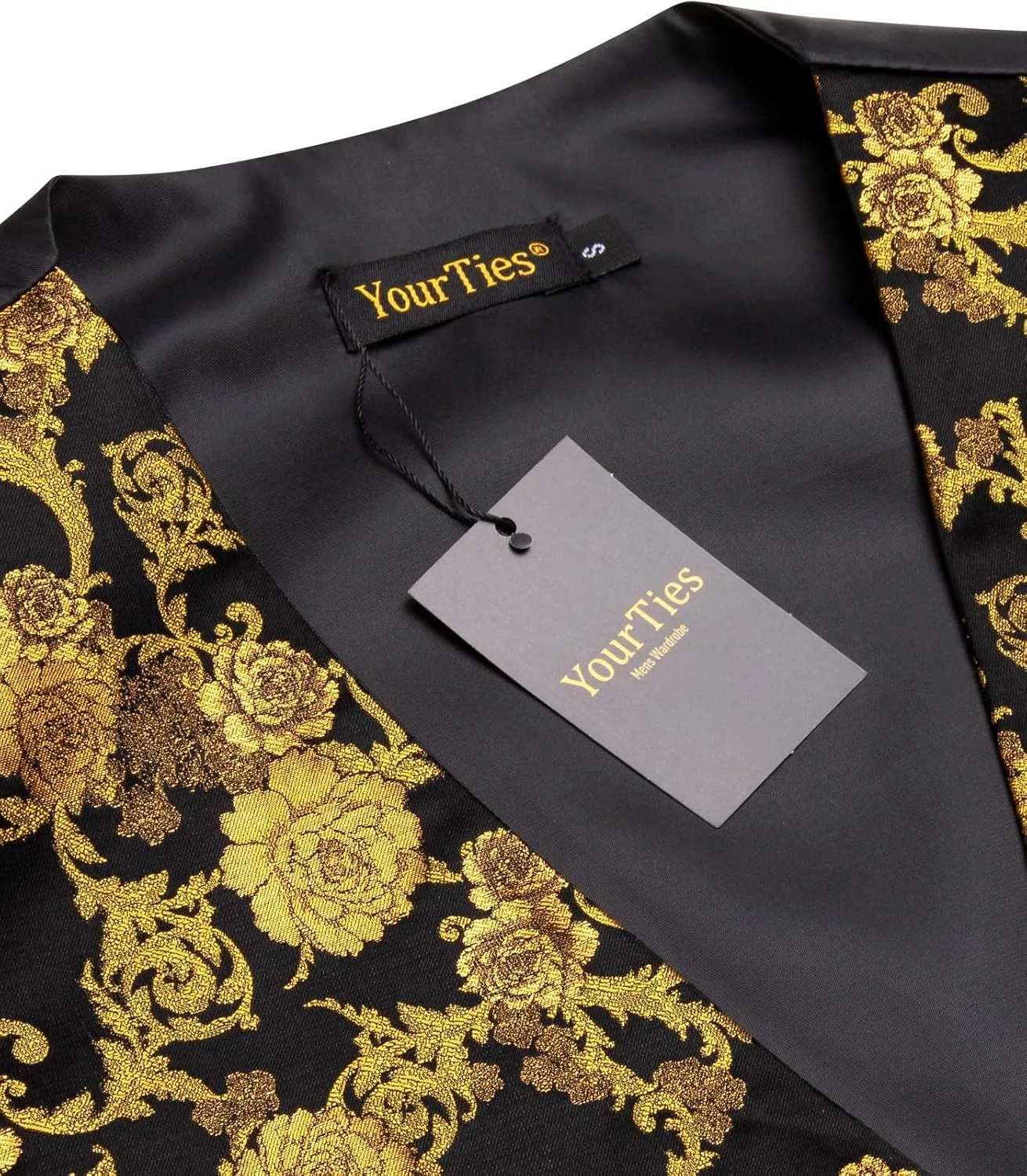 Mens Suit Vest 4PC Silk Paisley Vest with Necktie Pocket Square Cufflinks Formal Woven Waistcoat for Suit Tuxedo