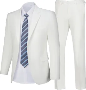 Mens Suits Slim Fit 2 Piece, Solid Blazer Pants Business Suit Set Prom Tuxedo Wedding Suit Jacket Pants Set