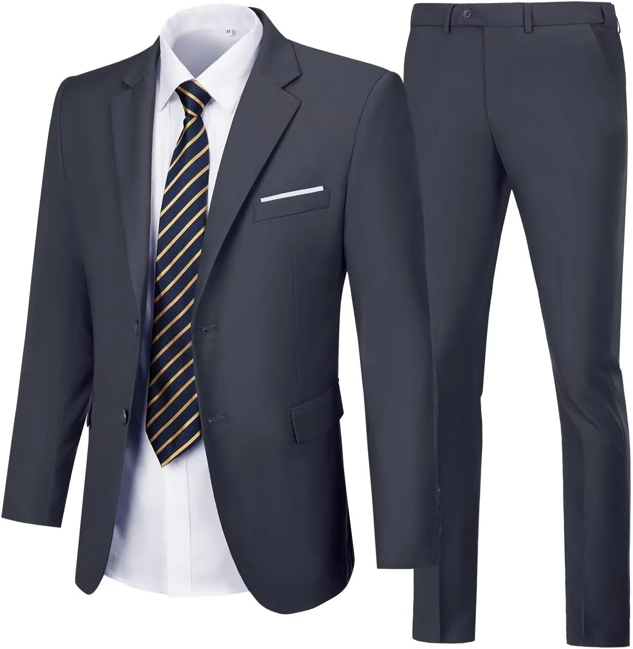 Mens Suits Slim Fit 2 Piece, Solid Blazer Pants Business Suit Set Prom Tuxedo Wedding Suit Jacket Pants Set