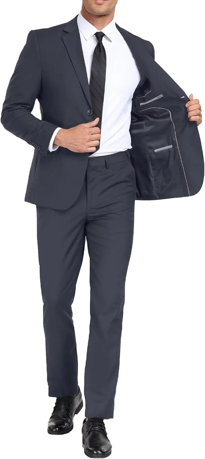 Mens Suits Slim Fit 2 Piece, Solid Blazer Pants Business Suit Set Prom Tuxedo Wedding Suit Jacket Pants Set