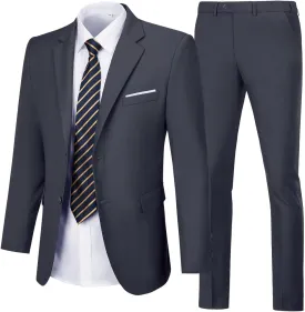 Mens Suits Slim Fit 2 Piece, Solid Blazer Pants Business Suit Set Prom Tuxedo Wedding Suit Jacket Pants Set