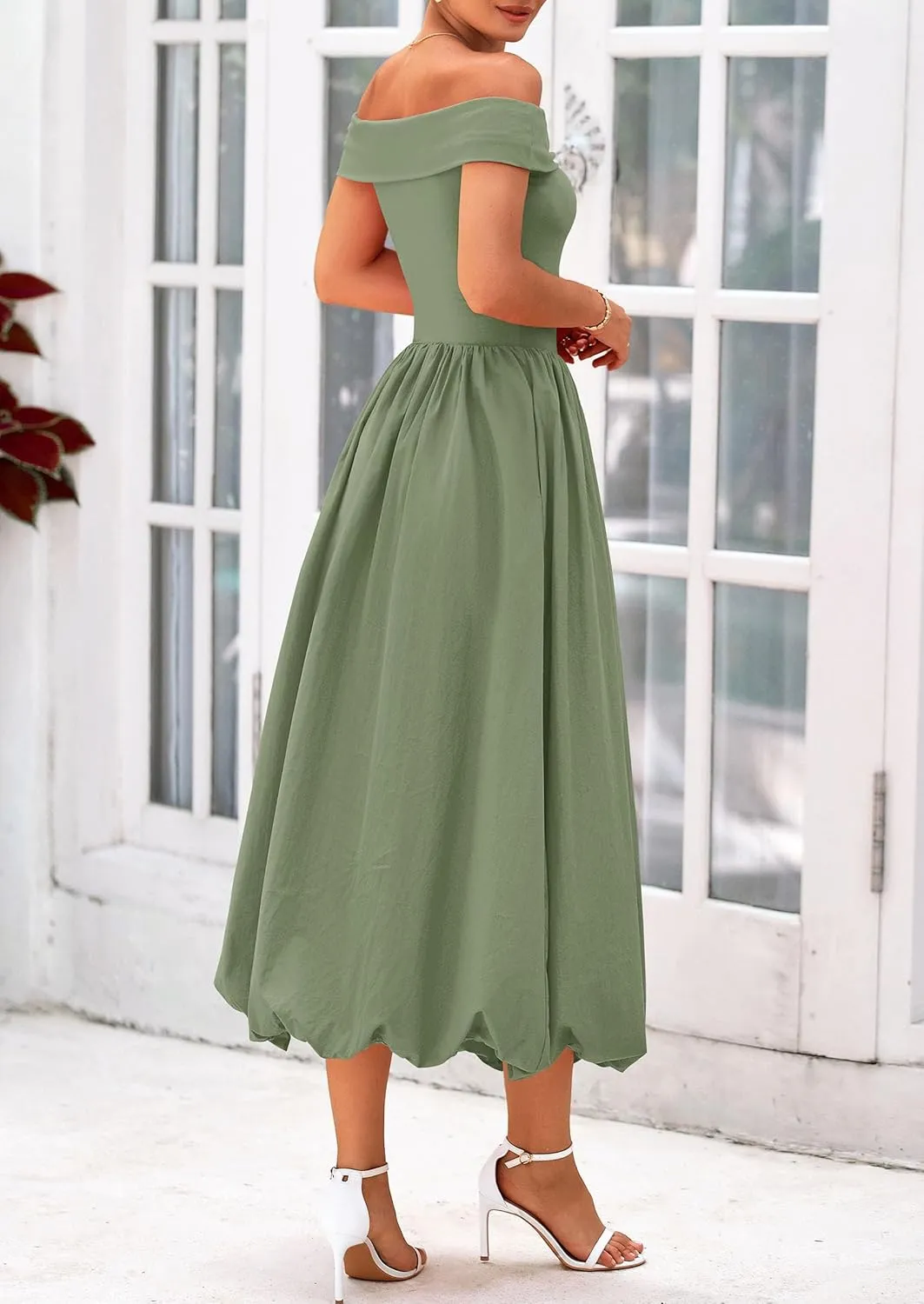 PRETTYGARDEN Womens Summer Off Shoulder Sleeveless Midi Dress Cocktail A Line Flowy Wedding Guest Dresses with Pockets