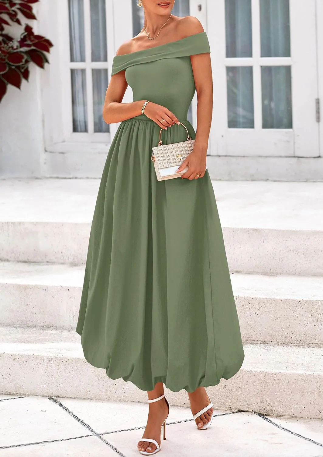 PRETTYGARDEN Womens Summer Off Shoulder Sleeveless Midi Dress Cocktail A Line Flowy Wedding Guest Dresses with Pockets