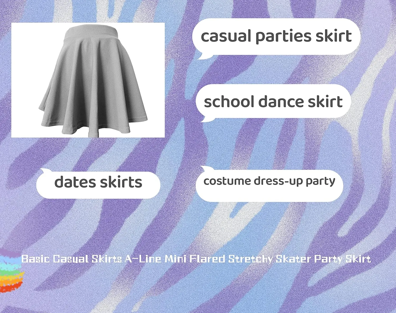 PUKAVT Women's Basic Casual Skirts A-Line Mini Flared Stretchy Skater Party Skirt