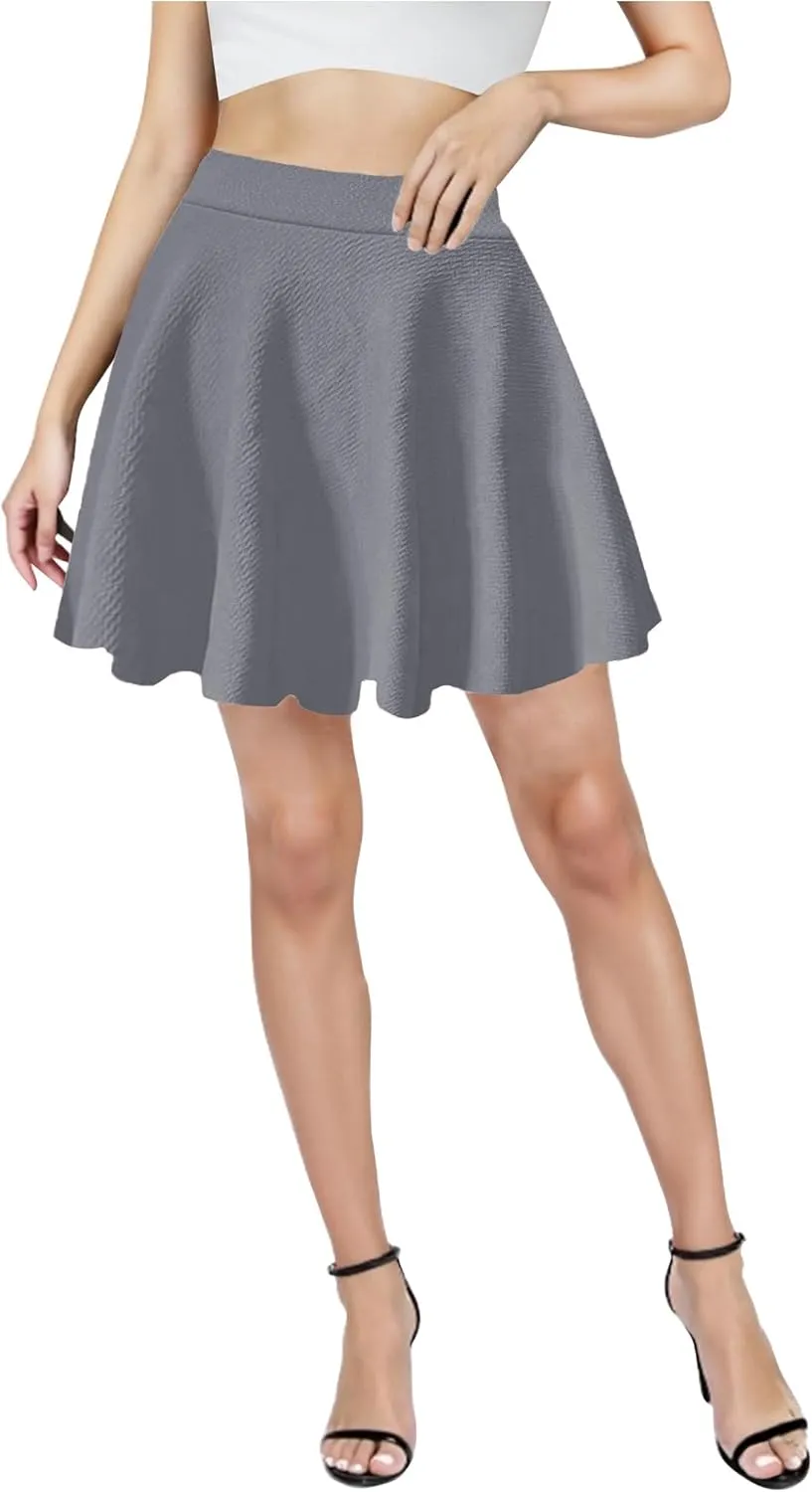 PUKAVT Women's Basic Casual Skirts A-Line Mini Flared Stretchy Skater Party Skirt
