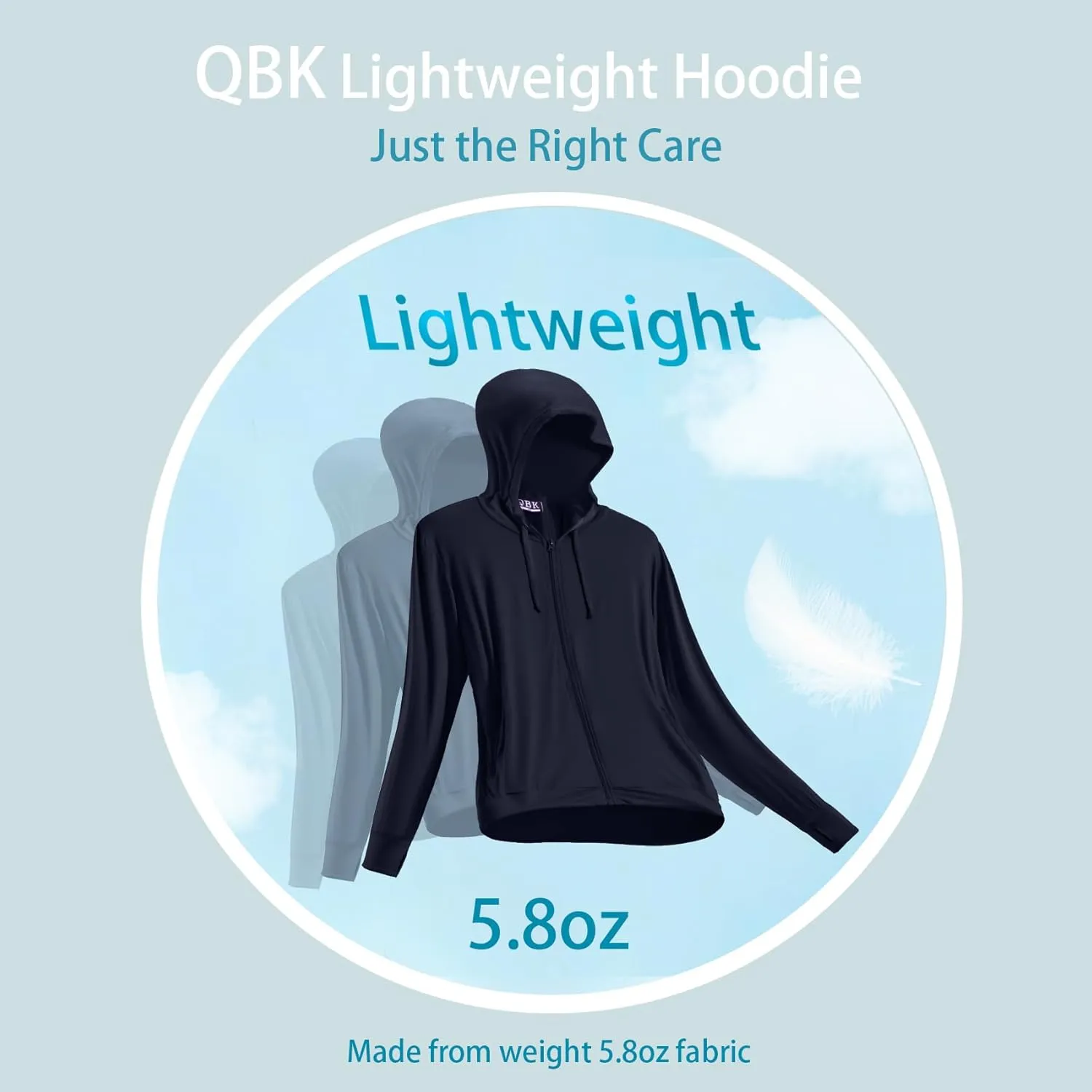 QBK Light Weight Zip Up Hoodie Thin Summer Jacket For Women