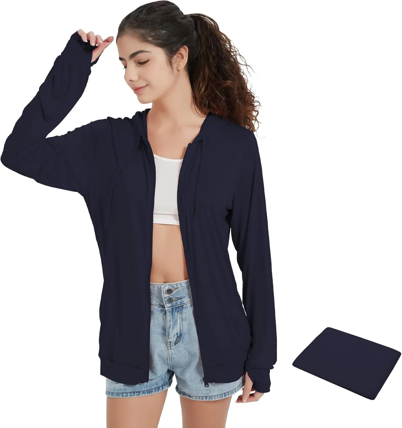 QBK Light Weight Zip Up Hoodie Thin Summer Jacket For Women