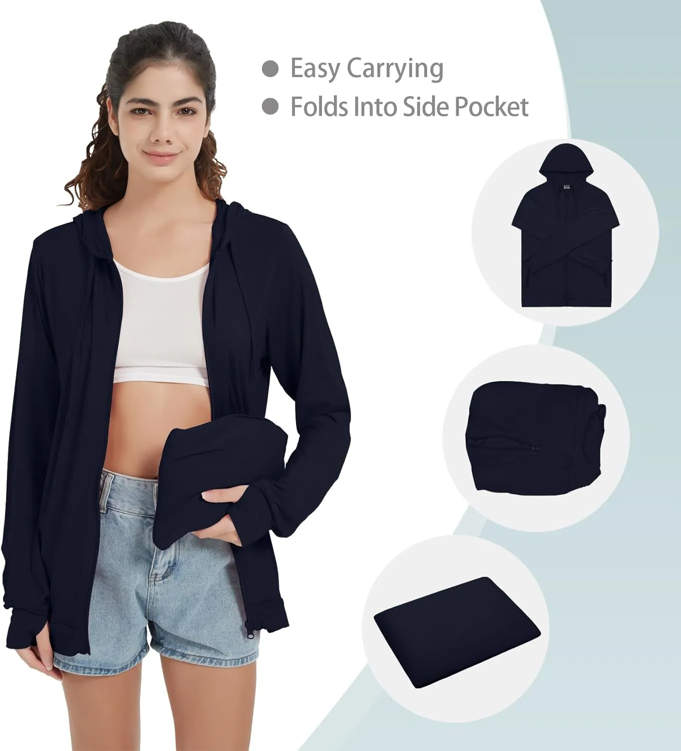 QBK Light Weight Zip Up Hoodie Thin Summer Jacket For Women