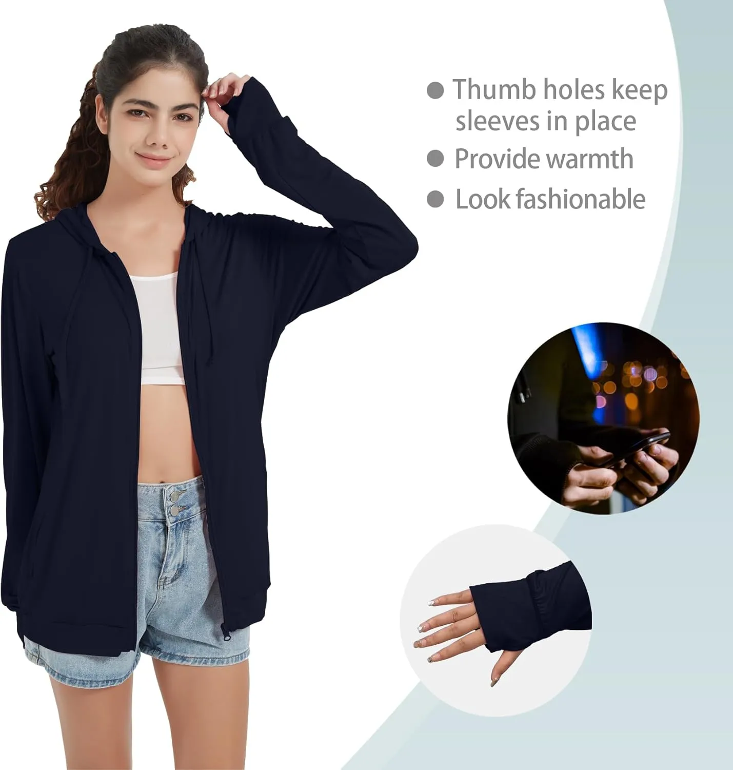 QBK Light Weight Zip Up Hoodie Thin Summer Jacket For Women