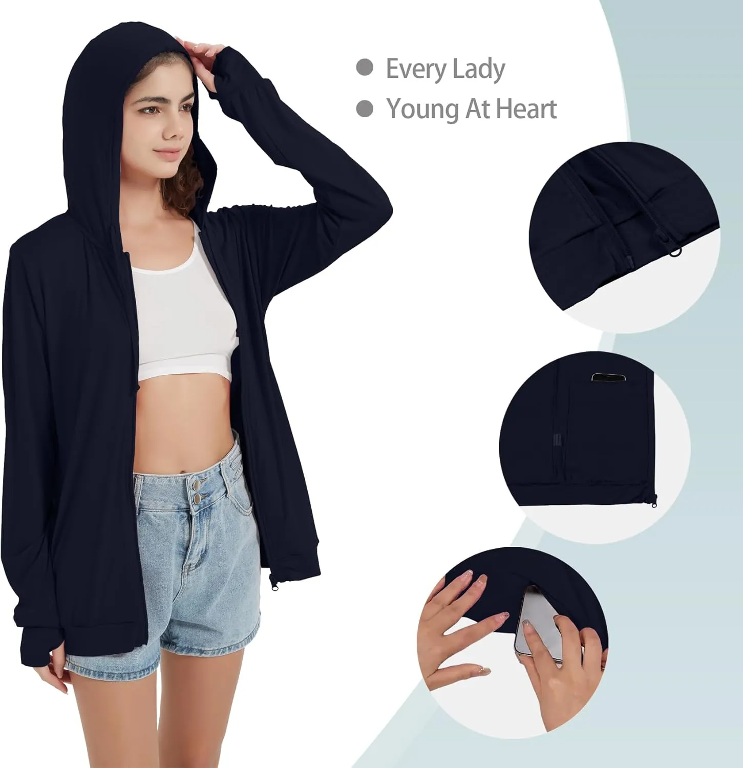 QBK Light Weight Zip Up Hoodie Thin Summer Jacket For Women