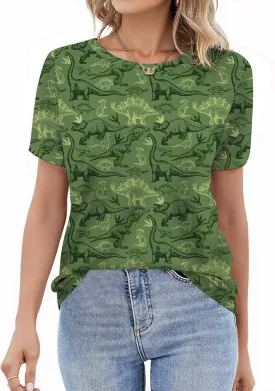 RMCMS Women Dinosaur Shirt Summer Cute Tops Dino Graphic Tees Casual Loose Short Sleeve Blouse