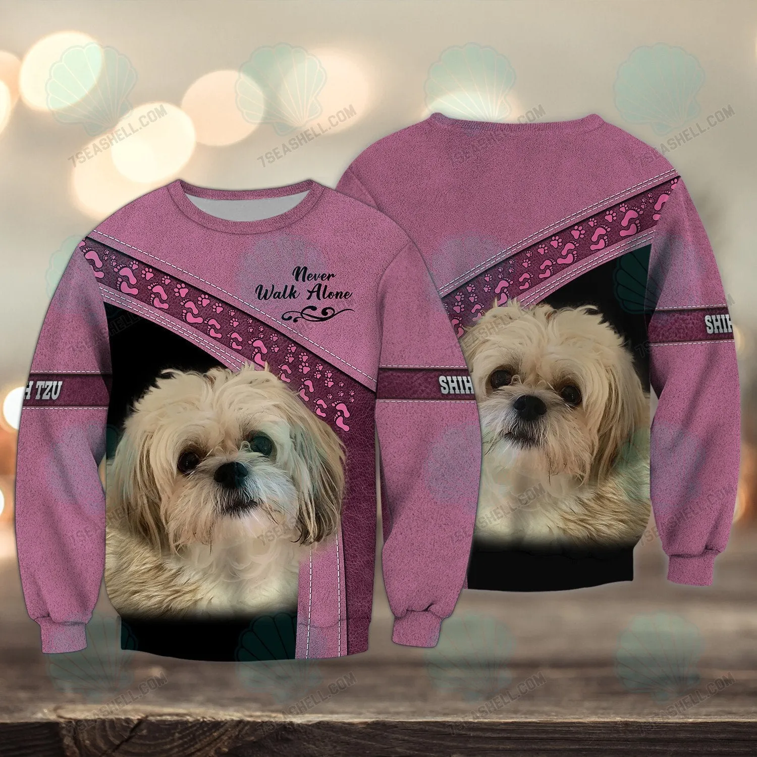 Shih Tzu Love Pink Never Walk Alone 3D Full Print Shirts, Christmas Dog Memorial Gifts for loss of Dog