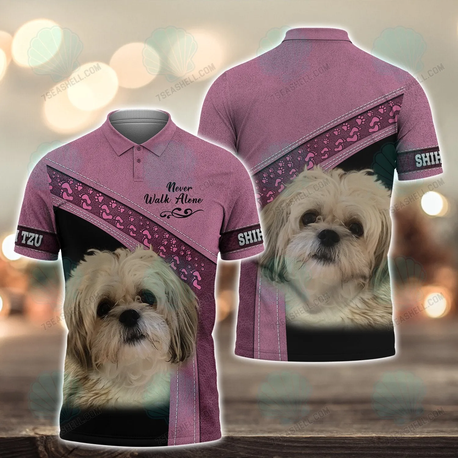 Shih Tzu Love Pink Never Walk Alone 3D Full Print Shirts, Christmas Dog Memorial Gifts for loss of Dog