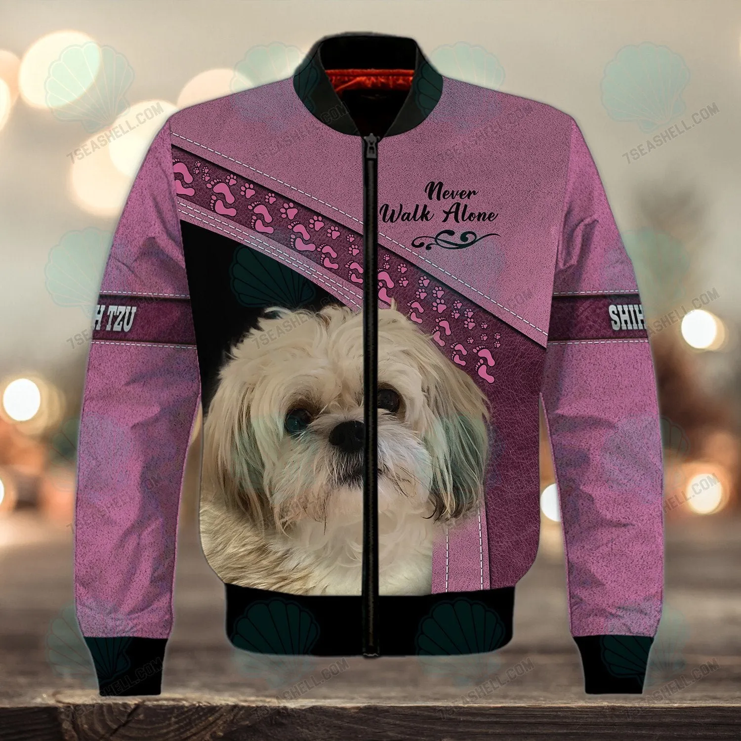 Shih Tzu Love Pink Never Walk Alone 3D Full Print Shirts, Christmas Dog Memorial Gifts for loss of Dog