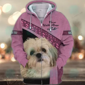 Shih Tzu Love Pink Never Walk Alone 3D Full Print Shirts, Christmas Dog Memorial Gifts for loss of Dog