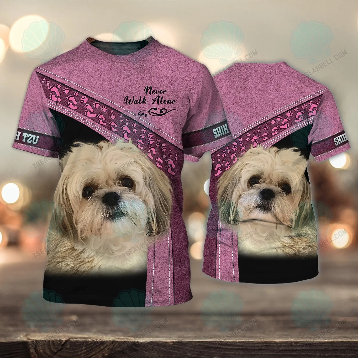 Shih Tzu Love Pink Never Walk Alone 3D Full Print Shirts, Christmas Dog Memorial Gifts for loss of Dog