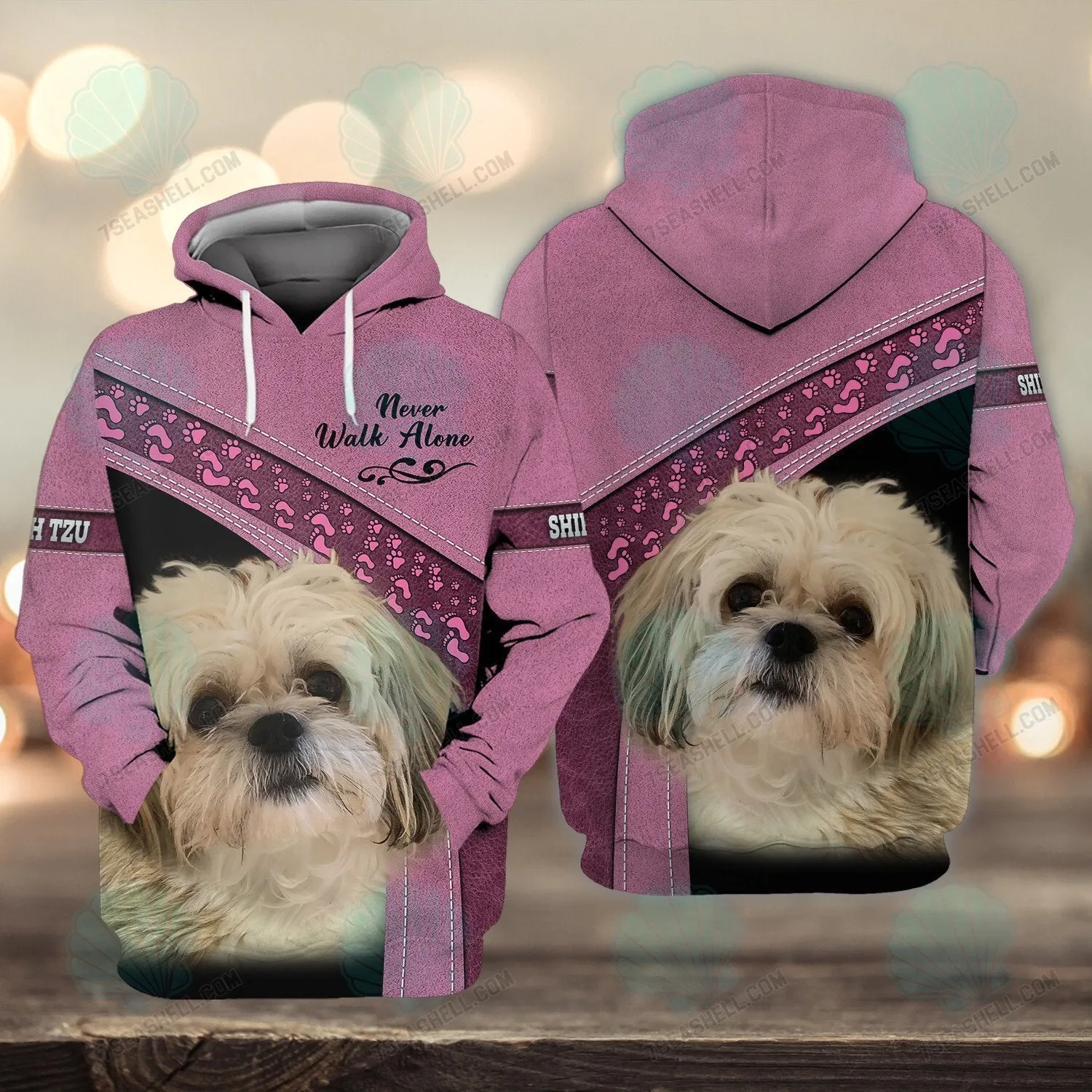 Shih Tzu Love Pink Never Walk Alone 3D Full Print Shirts, Christmas Dog Memorial Gifts for loss of Dog