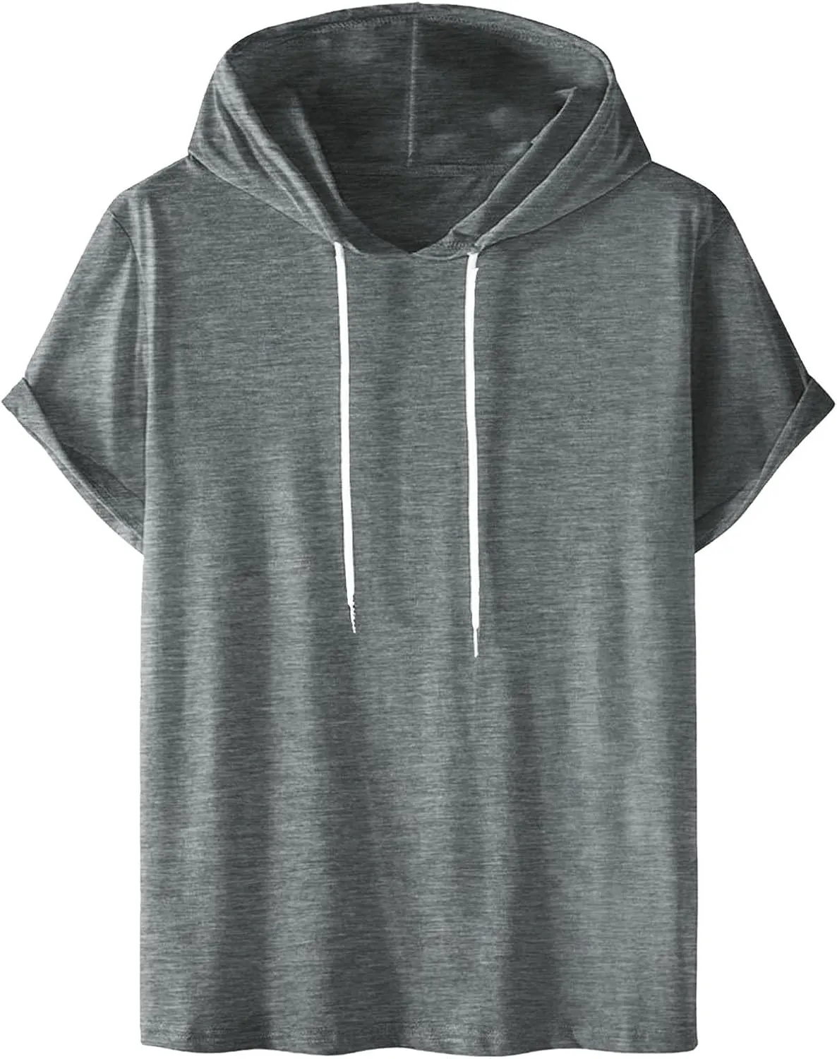 Short Sleeve Hoodies for Men Summer Athletic Loose Fit Stretch Drawstring T Shirt Lightweight Solid Color Pullover