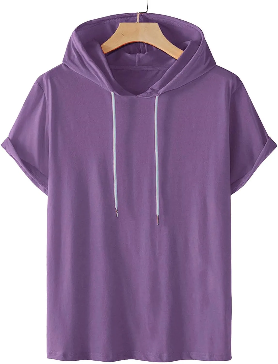 Short Sleeve Hoodies for Men Summer Athletic Loose Fit Stretch Drawstring T Shirt Lightweight Solid Color Pullover
