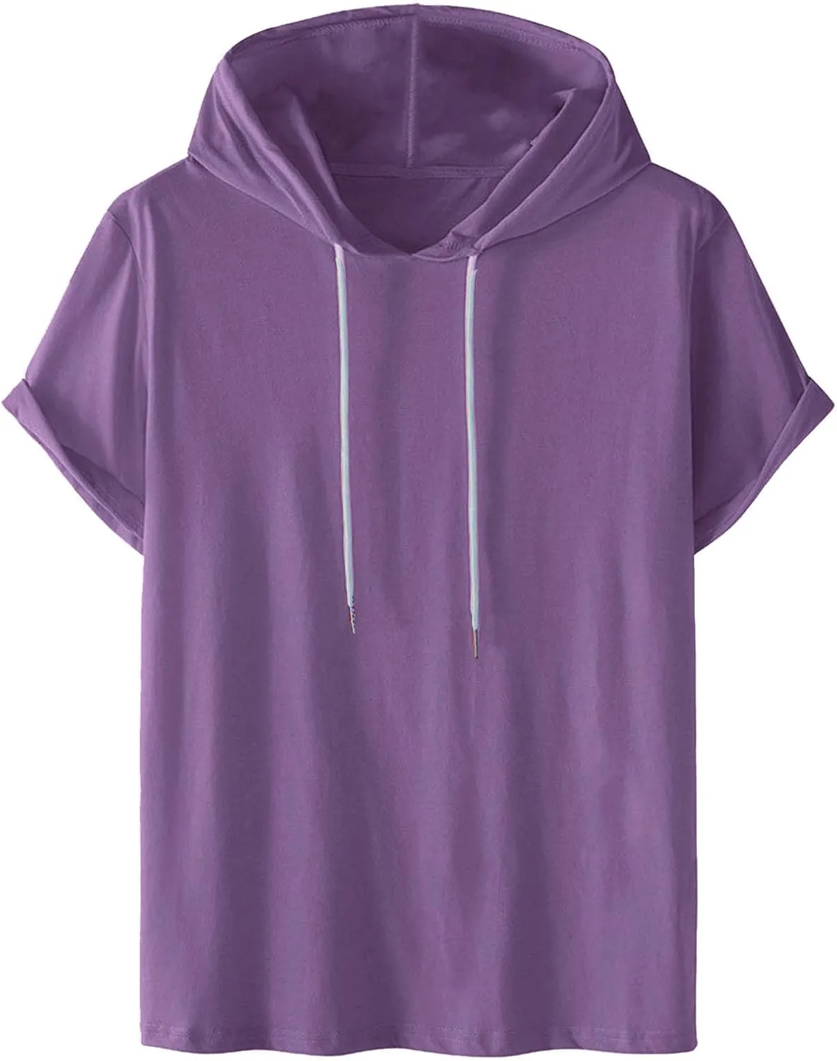 Short Sleeve Hoodies for Men Summer Athletic Loose Fit Stretch Drawstring T Shirt Lightweight Solid Color Pullover