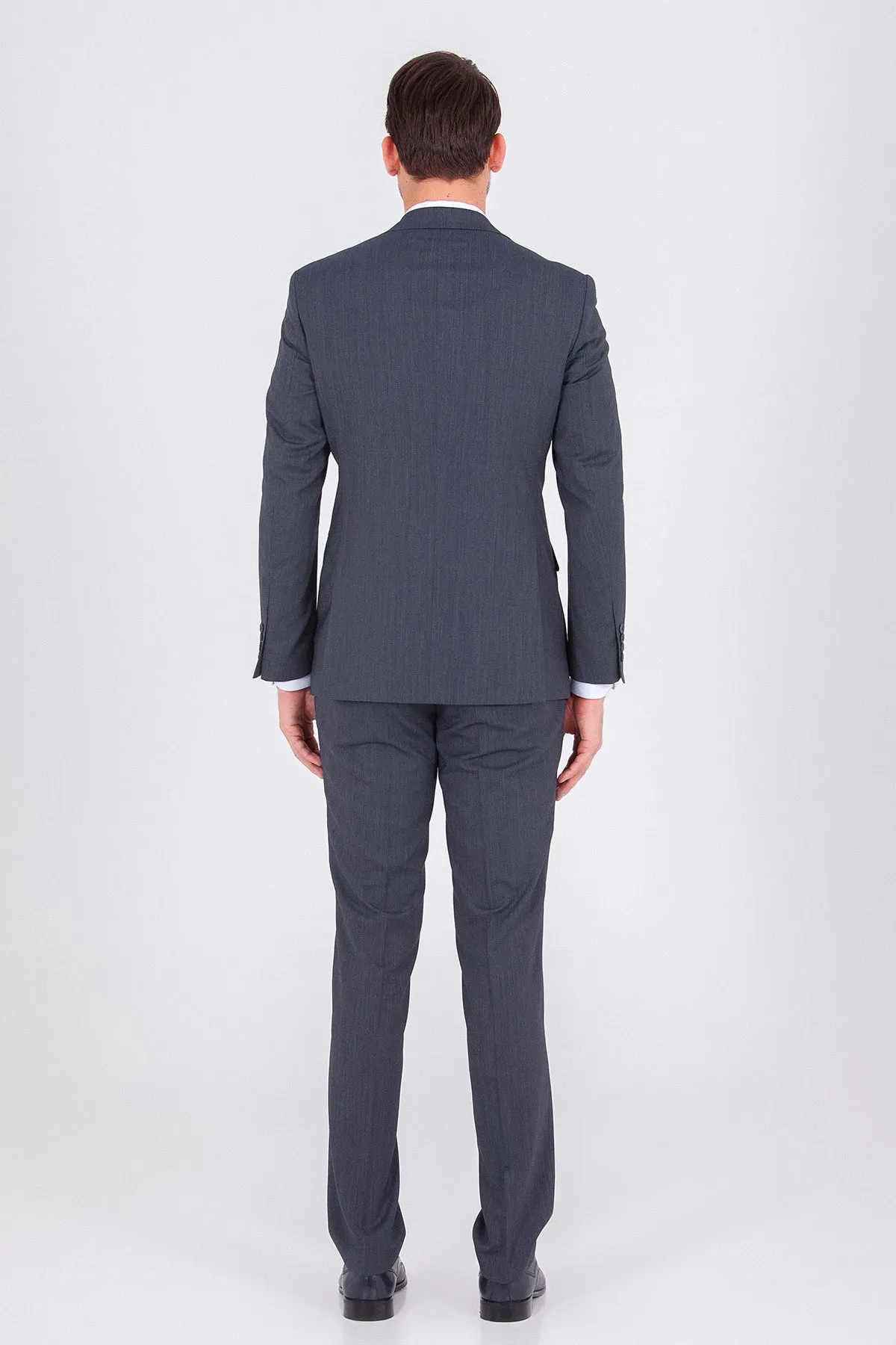 Slim Fit Light Navy Wool Blend Casual Suit with Vest