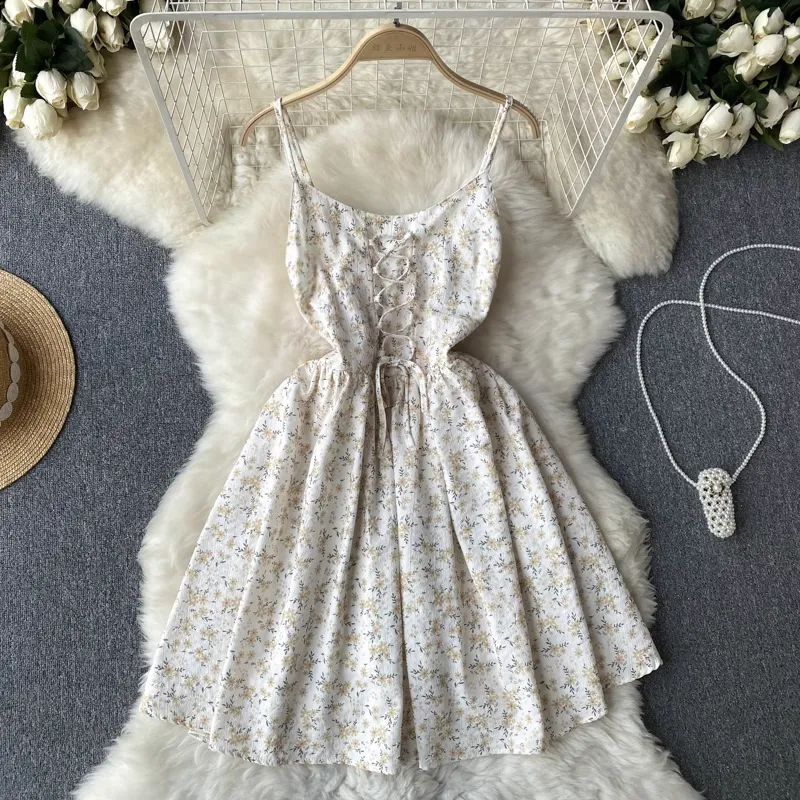 Summer Floral Suspender Dress Women Sweet Fairy A line Skirt 1173