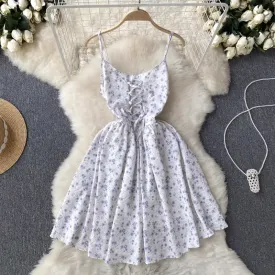 Summer Floral Suspender Dress Women Sweet Fairy A line Skirt 1173