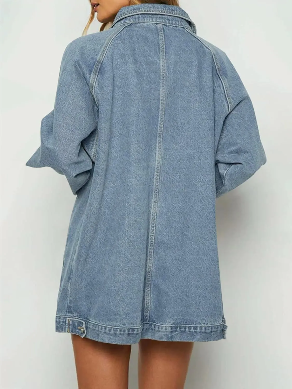 Tankaneo Womens Oversized Denim Jackets Casual Zip up Spring Long Sleeve Jean Jacket with Pocket