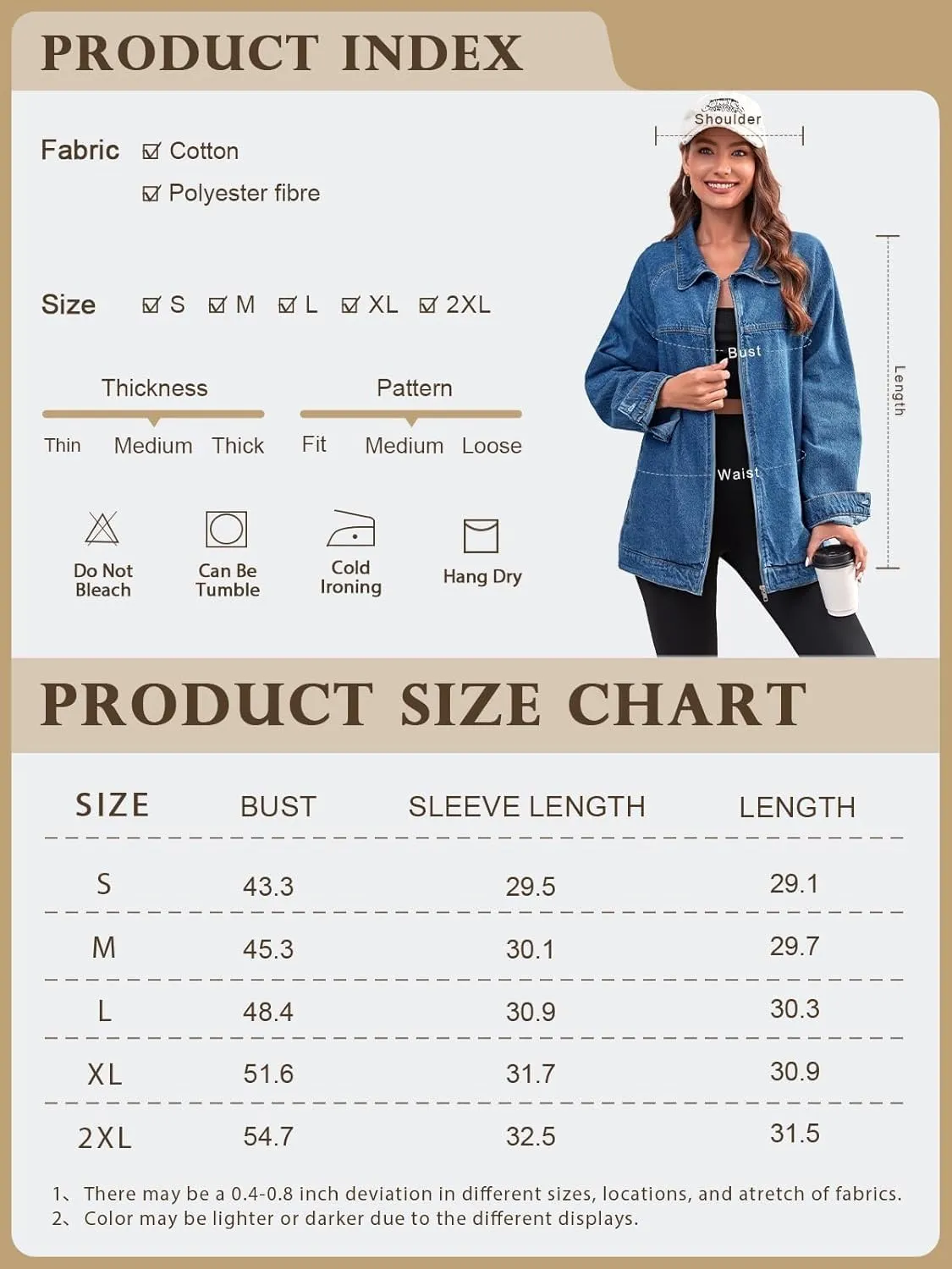 Tankaneo Womens Oversized Denim Jackets Casual Zip up Spring Long Sleeve Jean Jacket with Pocket