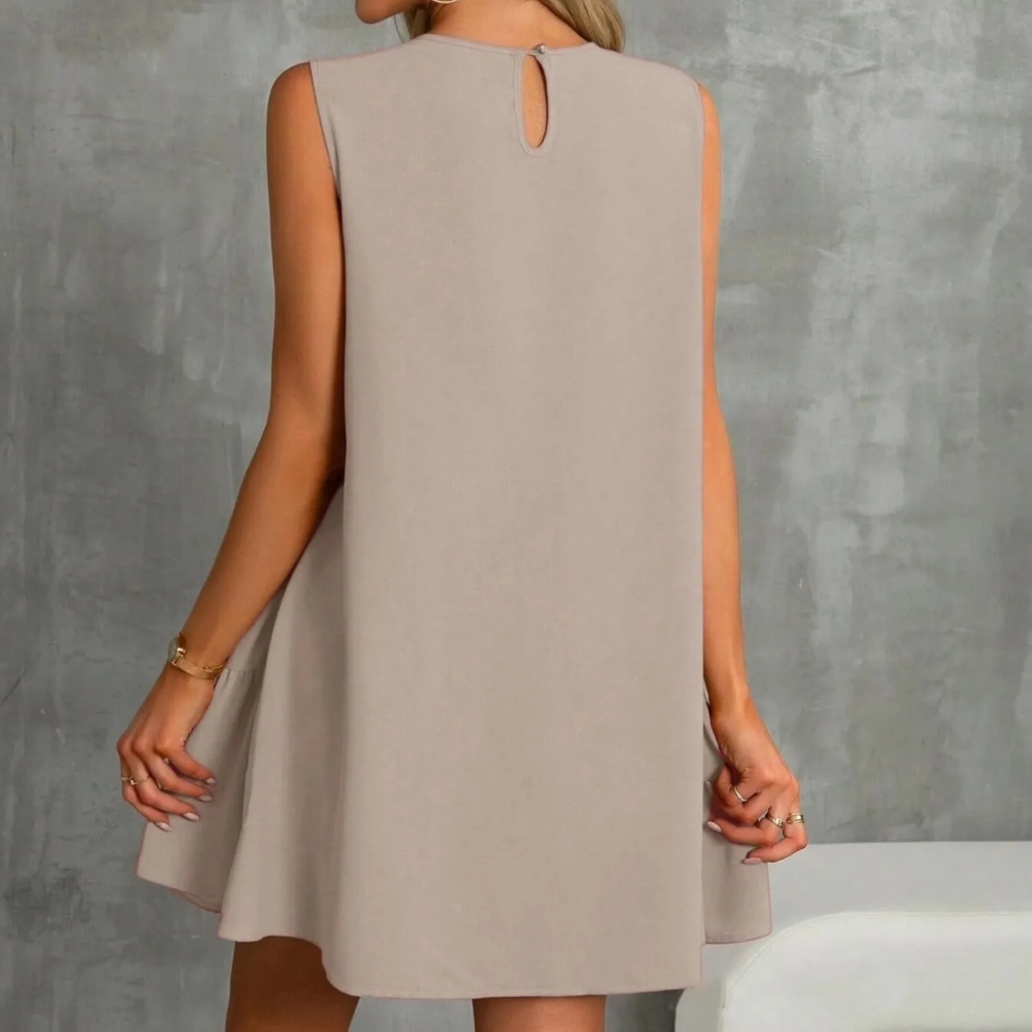 Tshirt Dress Women Summer Sleeveless Ruffle Hem Mini Dress Casual Crewneck T Shirt Dresses Plain Sundresses 2025