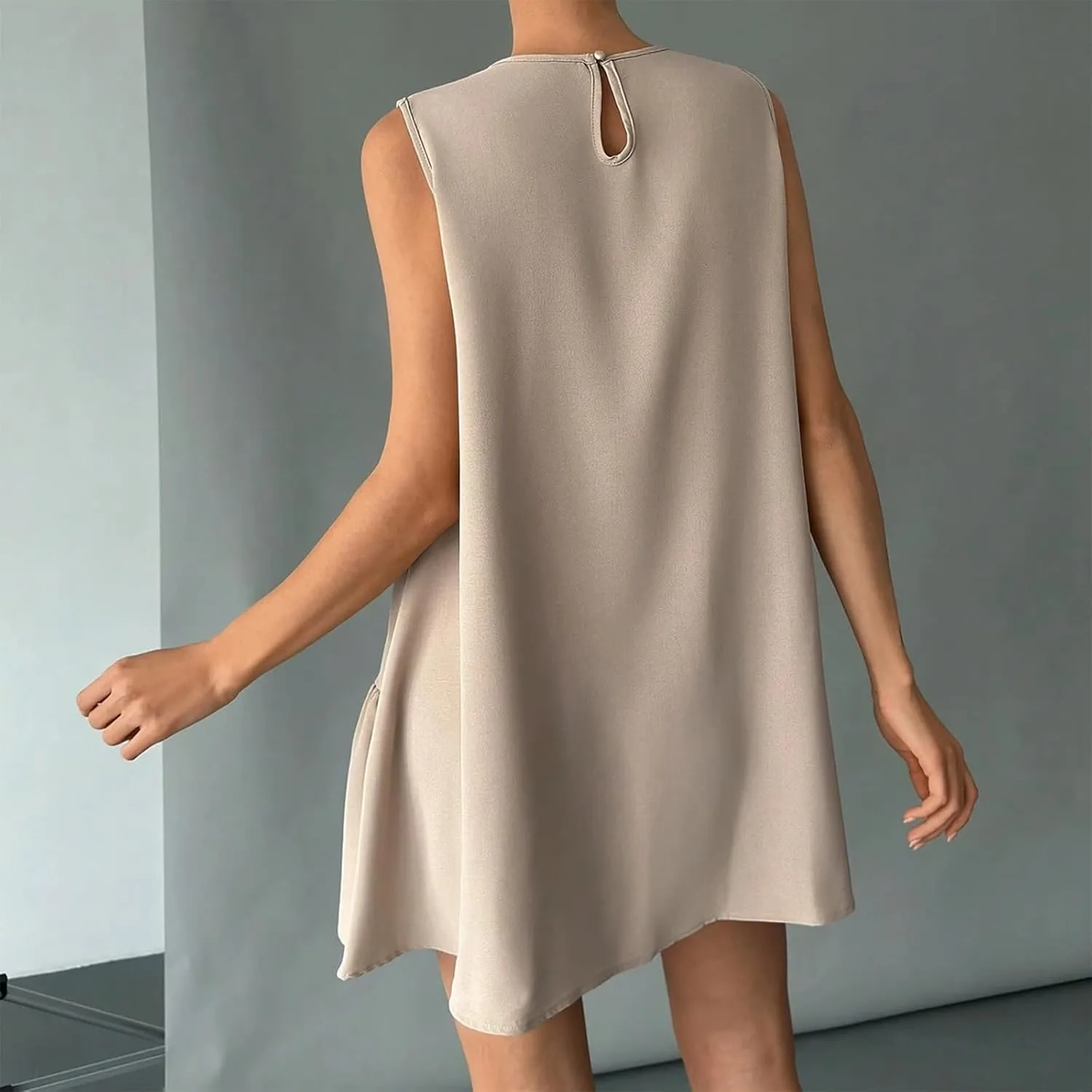 Tshirt Dress Women Summer Sleeveless Ruffle Hem Mini Dress Casual Crewneck T Shirt Dresses Plain Sundresses 2025