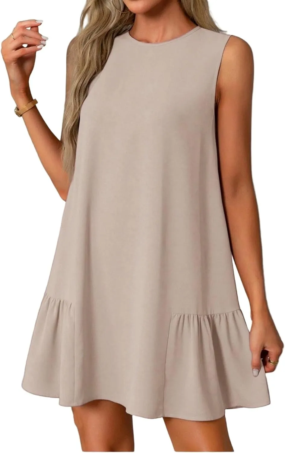 Tshirt Dress Women Summer Sleeveless Ruffle Hem Mini Dress Casual Crewneck T Shirt Dresses Plain Sundresses 2025