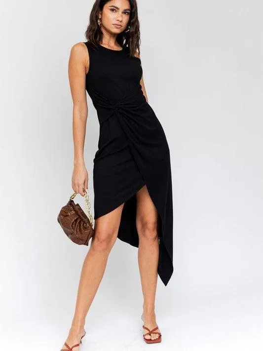 Twisted Wrap Sleeveless Asymmetrical Dress