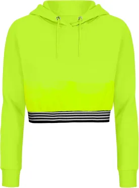 URBAN BUCK Neon Crop Top Hoodie For Women - Lightweight Long Sleeve Cropped Pullover Sweatshirt For Workout & Running