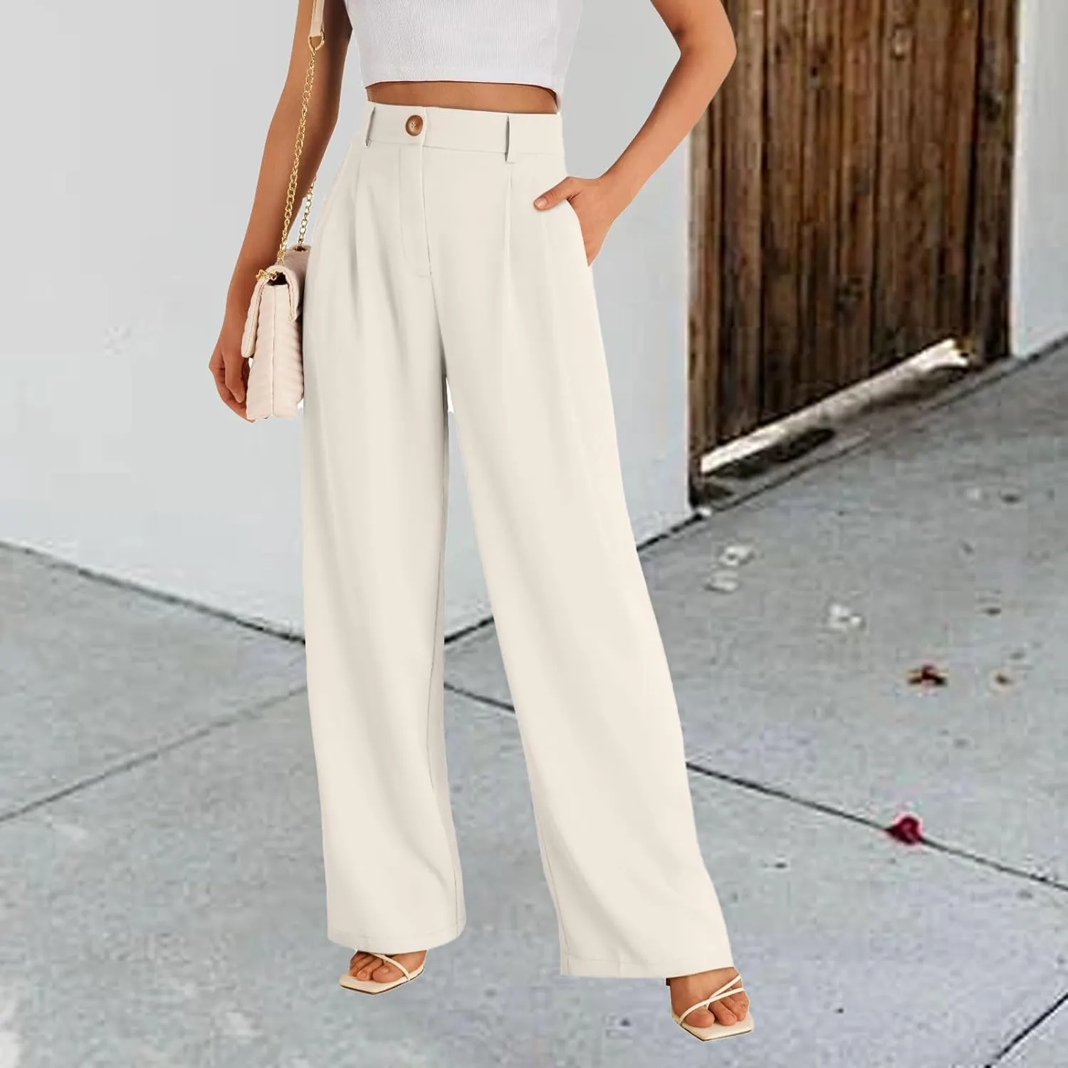 Wide Leg Dress Pants for Women Business Casual Work Trousers Long Straight Suit Pants High Waisted Slacks