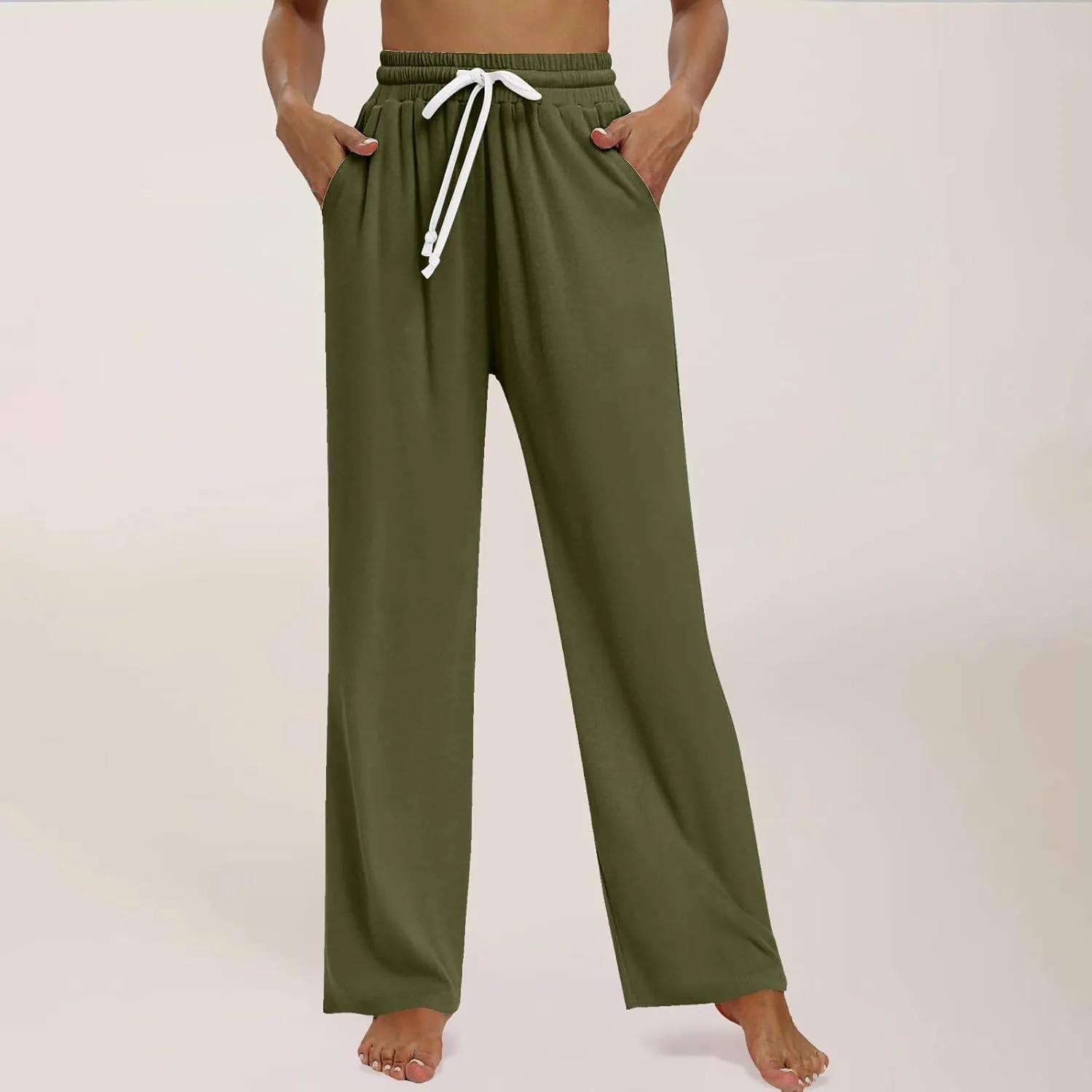Wide Leg Sweat Pants for Womens High Waisted Baggy Sweatpants Casual Drawstring Workout Pants with Pockets