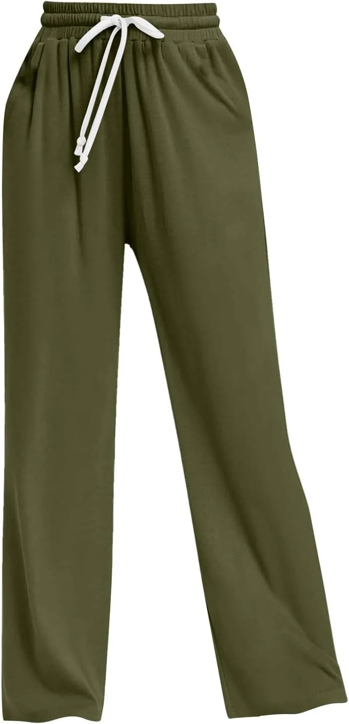 Wide Leg Sweat Pants for Womens High Waisted Baggy Sweatpants Casual Drawstring Workout Pants with Pockets