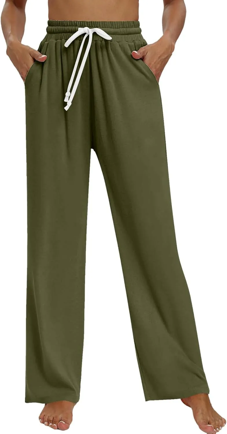 Wide Leg Sweat Pants for Womens High Waisted Baggy Sweatpants Casual Drawstring Workout Pants with Pockets