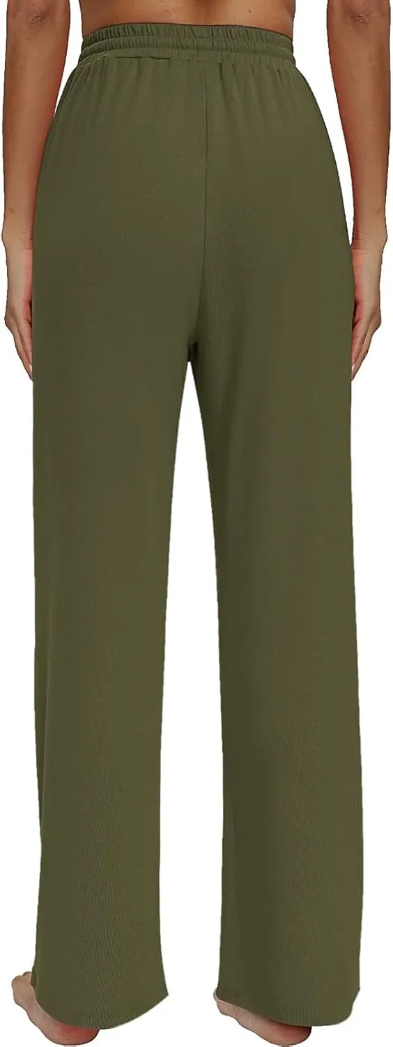 Wide Leg Sweat Pants for Womens High Waisted Baggy Sweatpants Casual Drawstring Workout Pants with Pockets